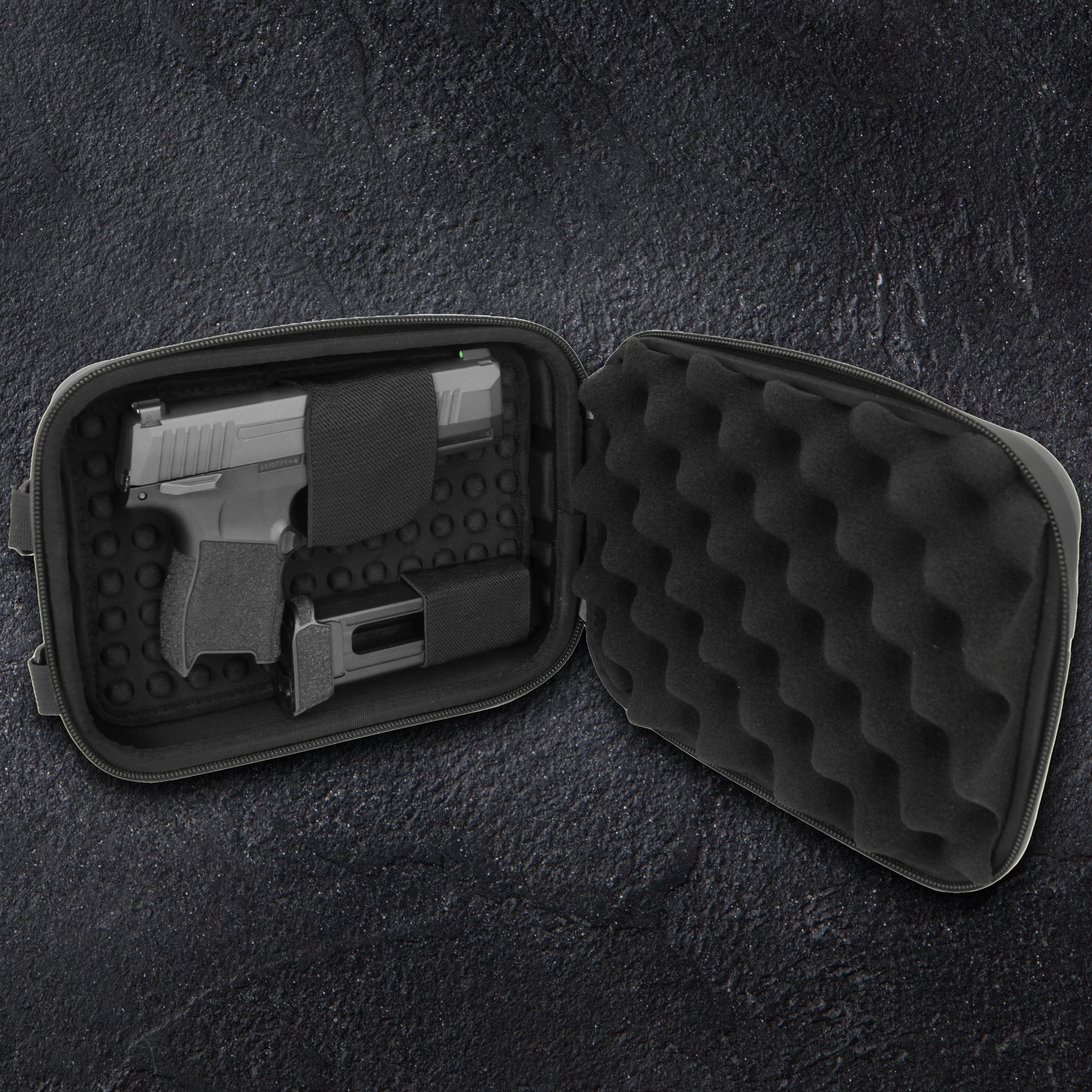 CASEMATIX Concealed Carry Locking Pistol Case for 9mm Handguns & Extra Magazines - Portable EVA Water Resistant Gun Bag with Shoulder Strap - Ideal for Range, Travel & Secure Storage