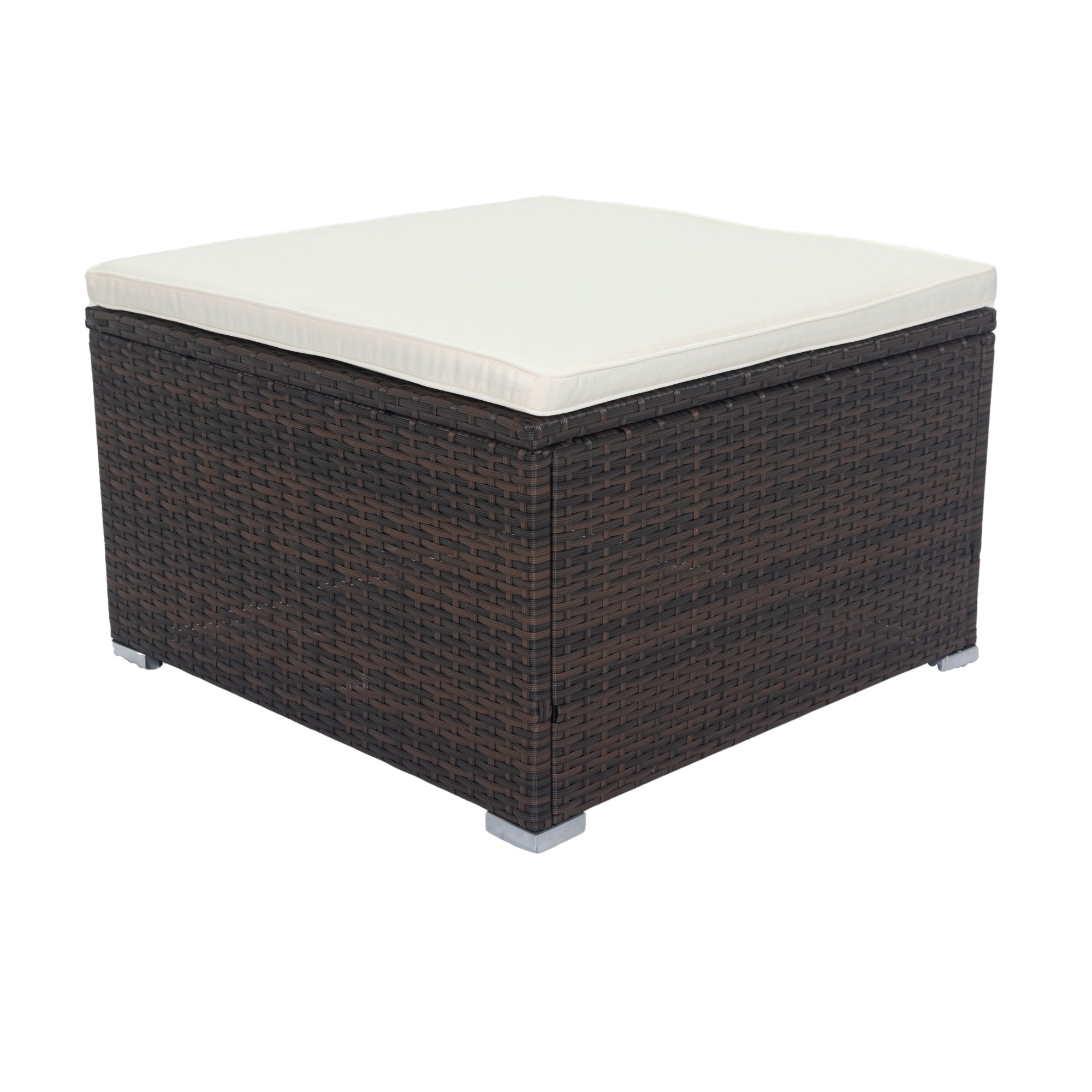 11-Piece Brown Wicker Patio Conversation Set with White Cushions - 10-Seater Outdoor Sectional Sofa with 3 Under-Seat Storage Boxes - Perfect for Garden, Backyard, Poolside & Terrace Relaxation