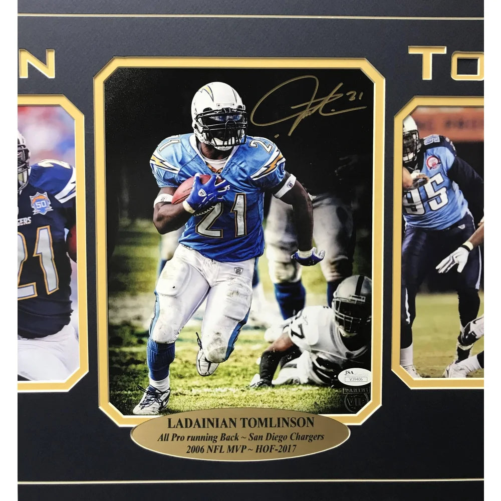 Ladainian Tomlinson Autographed San Diego Chargers 8x10 Photo Collage Framed with JSA COA - Perfect for NFL Memorabilia Collectors and Chargers Fans Home Decor
