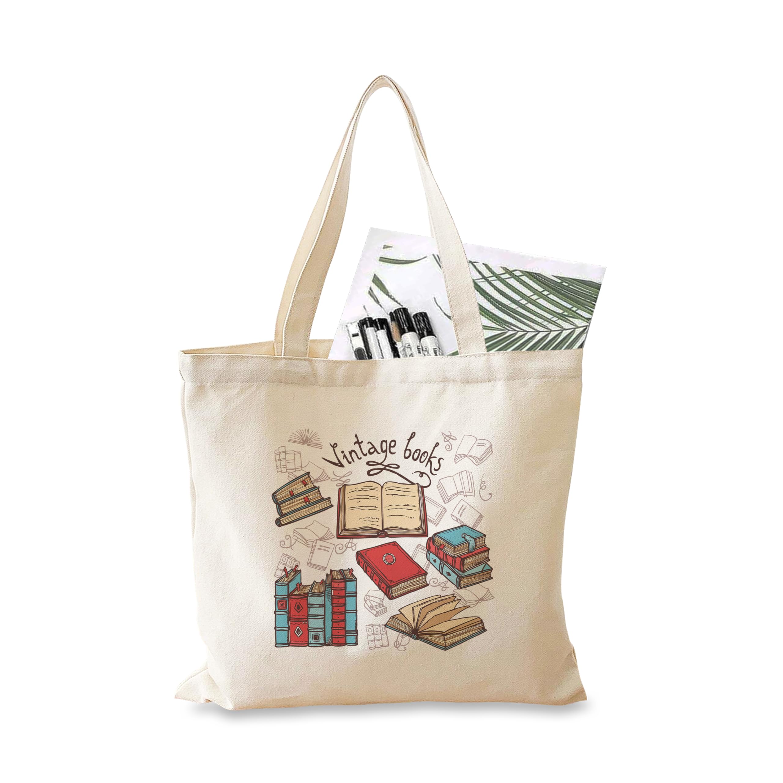 Darkbuck Canvas Tote Bag for Women & Men - Printed Aesthetic Shoulder Bag with Zipper Lock - White - Perfect for Work, Travel, Shopping & Daily Use