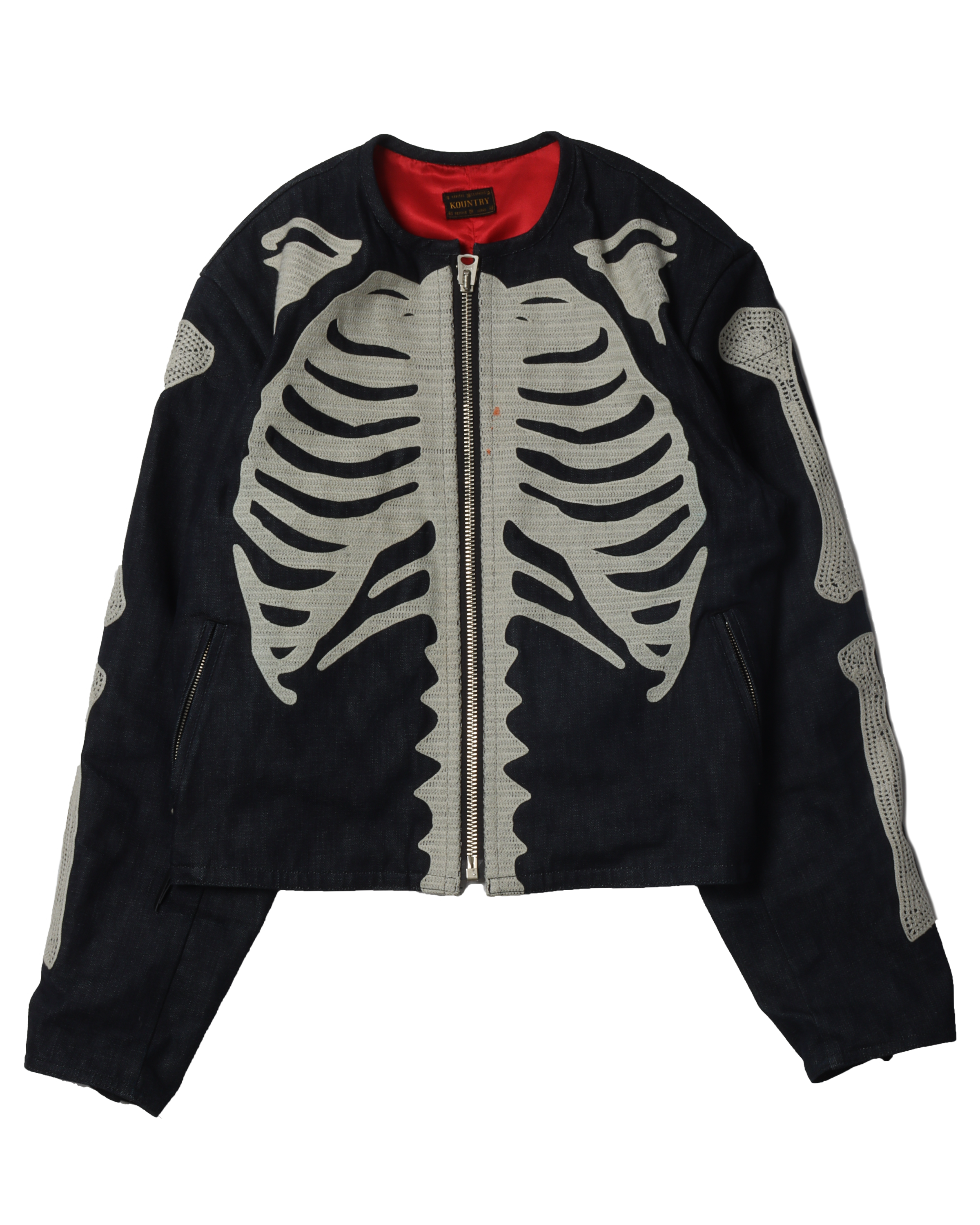 12OZ Raw Denim Crosby Jacket for Men - Vintage Style Denim Jacket with Bones Print - Perfect for Casual Wear, Street Style & Outdoor Adventures