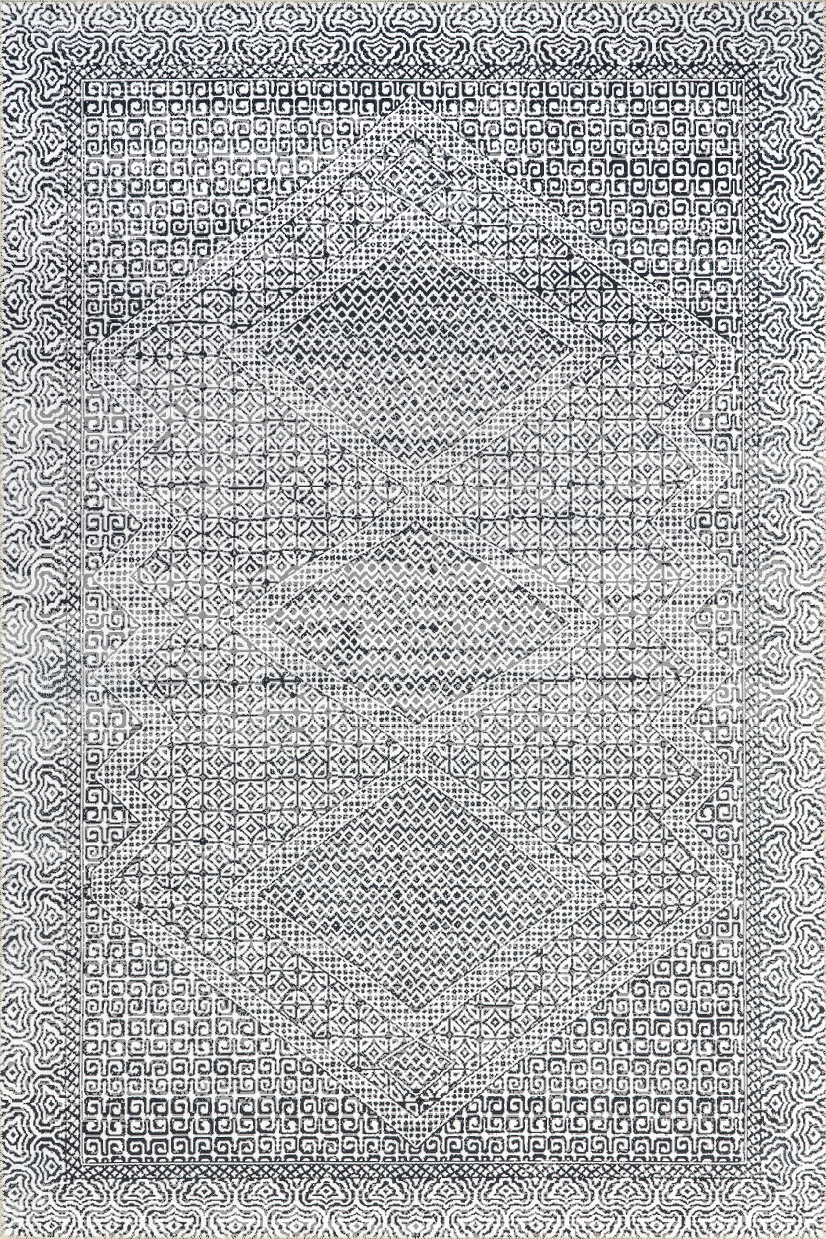 Diamond Mosaic Spill Proof Washable Rug - Non-Slip Grey Area Rug for Living Room, Bedroom & Kitchen | Easy Clean Pet Friendly Home Decor