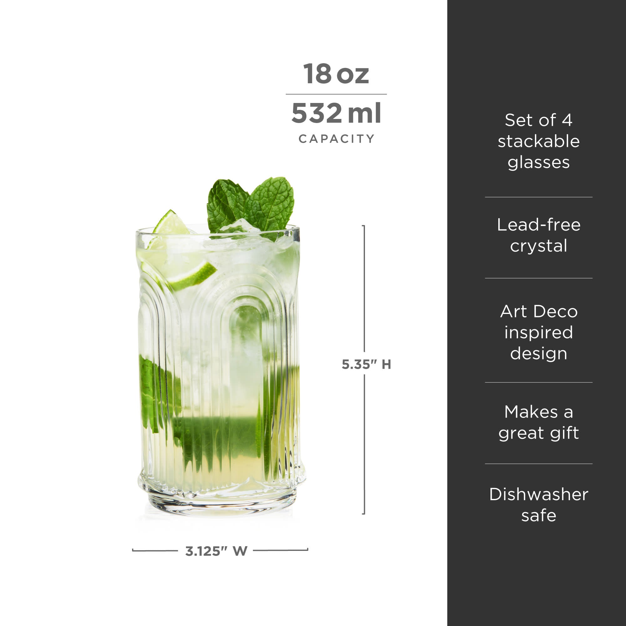 Premium Beau Highball Glasses Set of 4 - 12oz Crystal Clear Drinking Glasses for Cocktails, Iced Tea & Beverages - Elegant Barware for Home, Parties & Restaurants