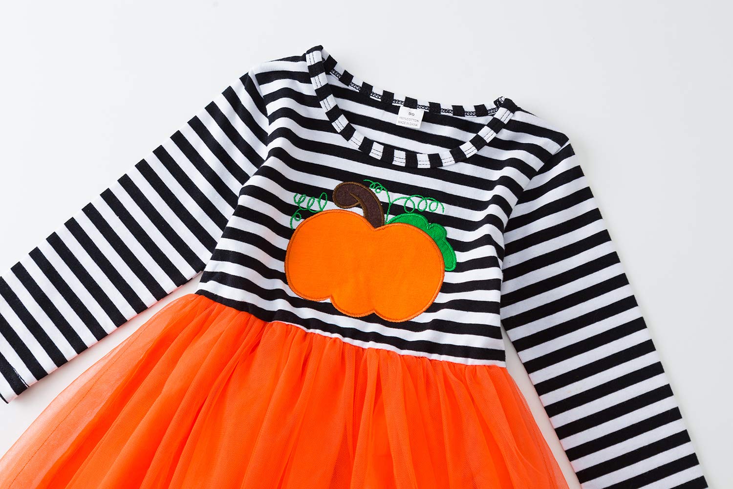 Pumpkin Print Tutu Dress for Toddler Girls - Long Sleeve Striped Skirt Outfit with Headband | Fall Photoshoot, Halloween Costume, Birthday Party Outfit
