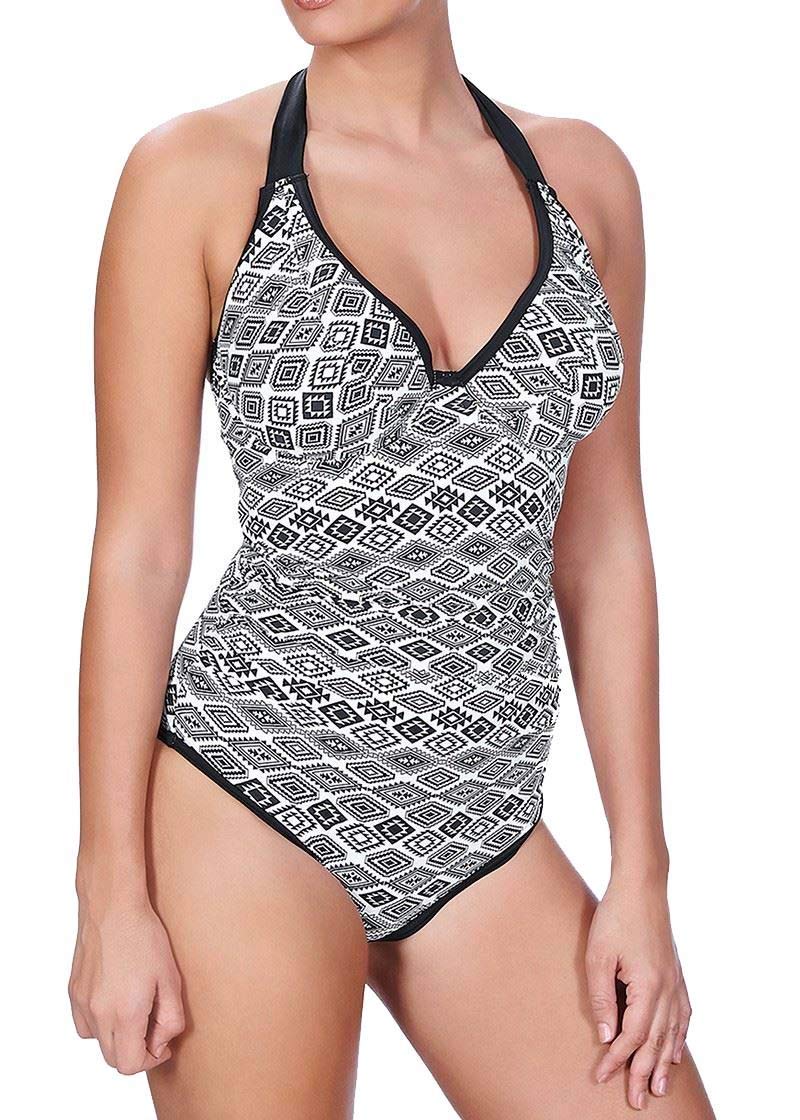Freya Frenzy Halter One-Piece Swimsuit - 34D Monochrome Bikini for Women | Beach Vacation, Pool Party & Summer Fashion