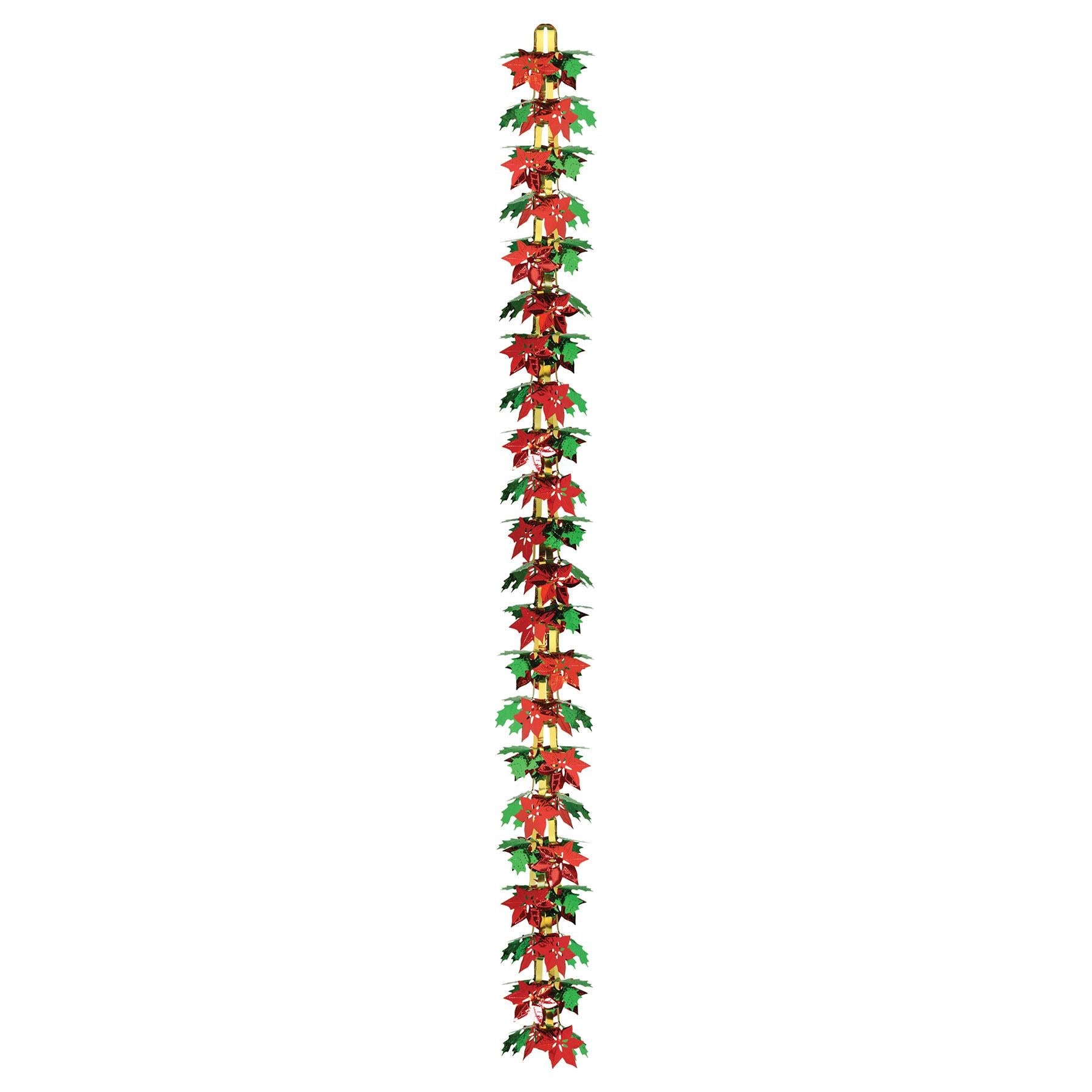 12 Pack Beistle Christmas Poinsettia & Holly Garland Decorations - Holiday Party Decor for Home, Tree, Fireplace & Office