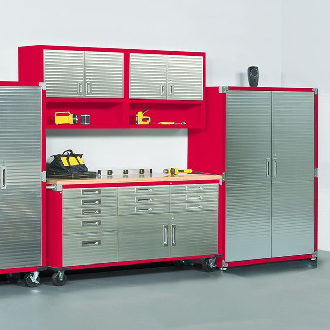 UltraHD® 3-Tier Storage Cabinet with Adjustable Shelves, Red - Perfect for Home, Office, and Garage Organization