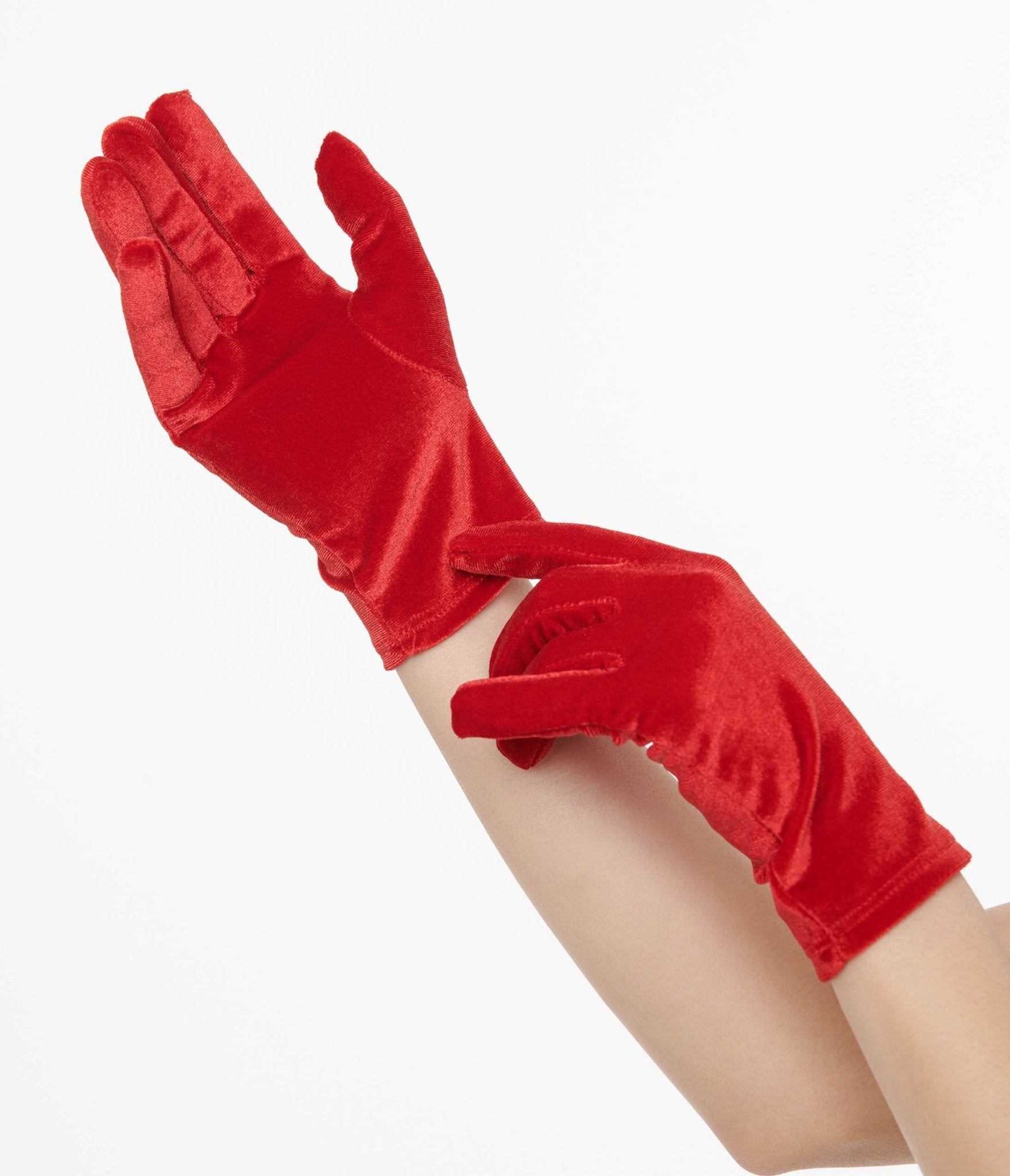Vintage 1950s Red Velvet Gloves - Retro Classic Women's Fashion Accessories for Parties, Weddings & Photo Shoots