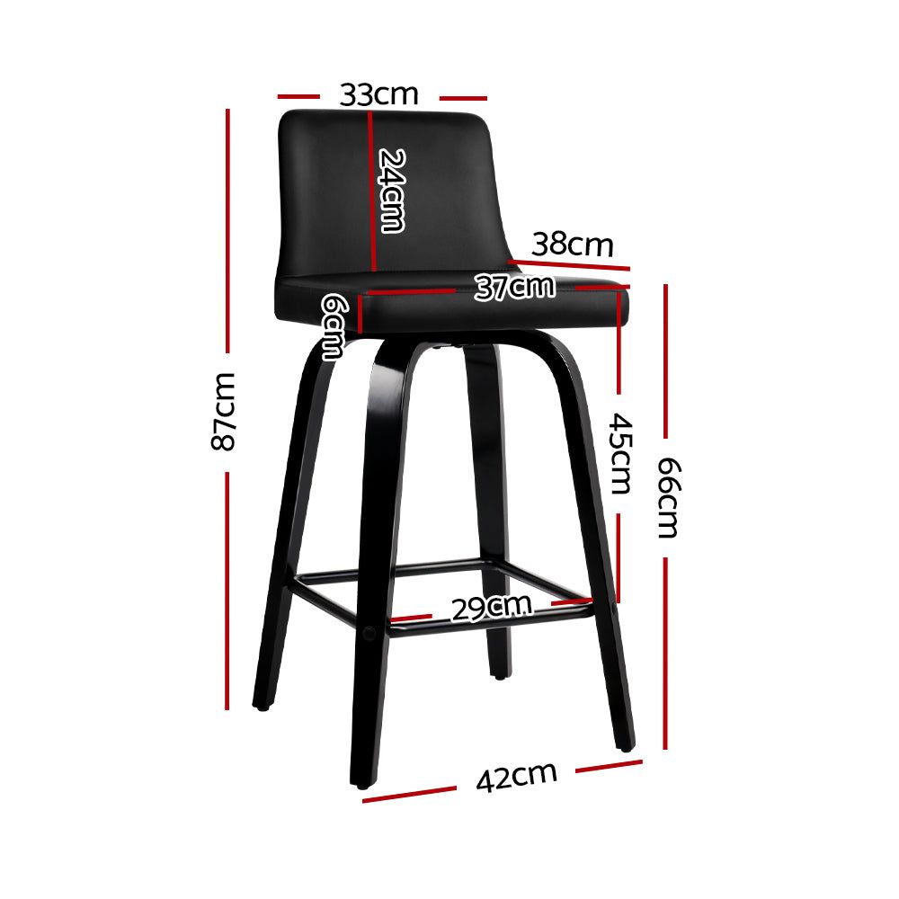 4 Bar Stools for Kitchen Counter - Swivel Leather Bar Stools with Wooden Frame - Perfect for Dining, Breakfast Nook & Home Bar Decor