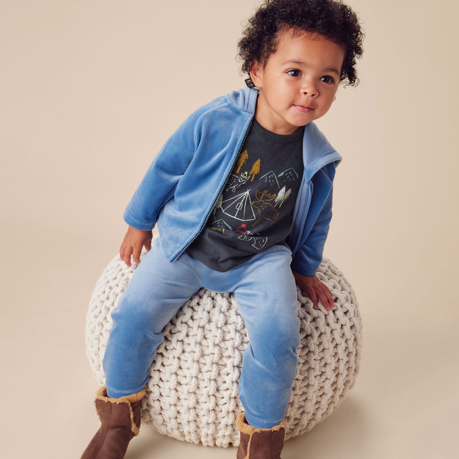 Bear Ears Velour Baby Hoodie - Soft Coronet Blue Cozy Winter Jacket for Infants | Perfect for Playdates & Outdoor Adventures