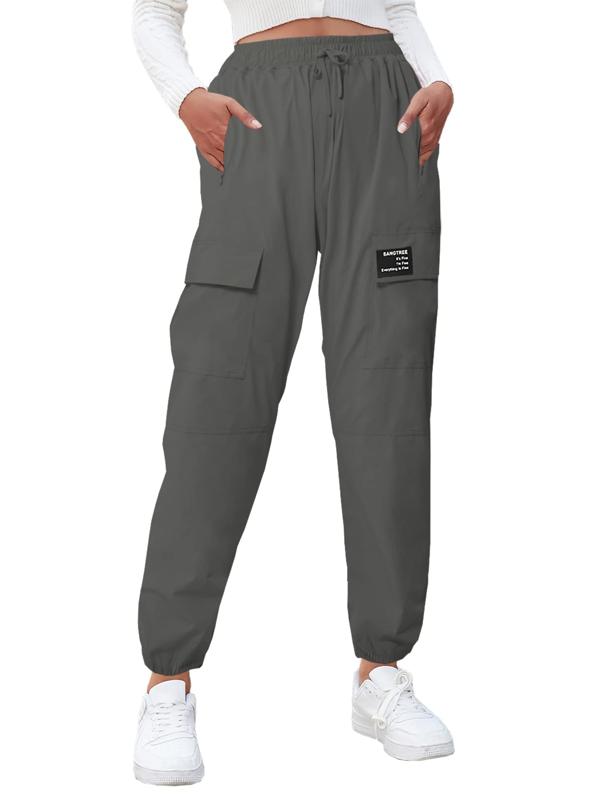 SANGTREE Women's Waterproof Cargo Jogger Pants - Outdoor Hiking, Travel & Casual Wear for Girls & Women - Lightweight Quick-Dry Comfortable Active Pants for Running, Camping & Everyday Use