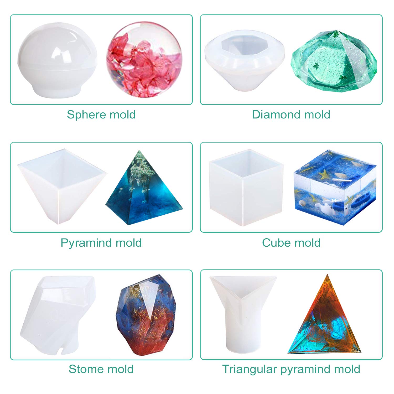 18Pcs Silicone Resin Molds Set - Epoxy Casting Molds for DIY Soap Making, Candle Making, Paperweights & Resin Art (Includes Sphere, Pyramid, Cube, Diamond Shapes) + Silicone Measuring Cups & Wooden Sticks - Perfect for Home Crafts, Gift Making & Creative Projects