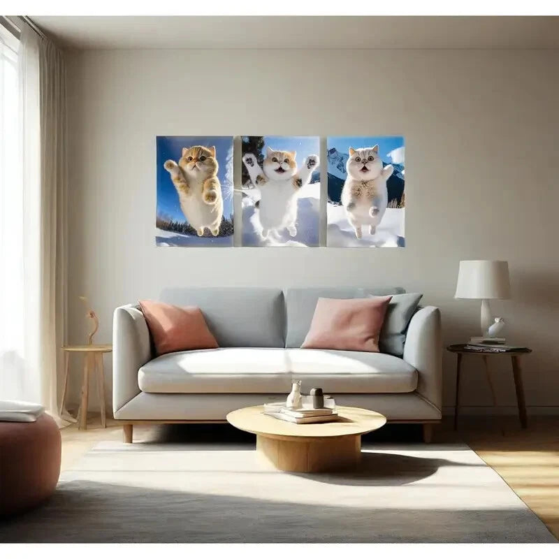 3pcs Orange Kittens in Winter Metal Print - Ready to Hang Wall Art Decor for Living Room, Bedroom & Office