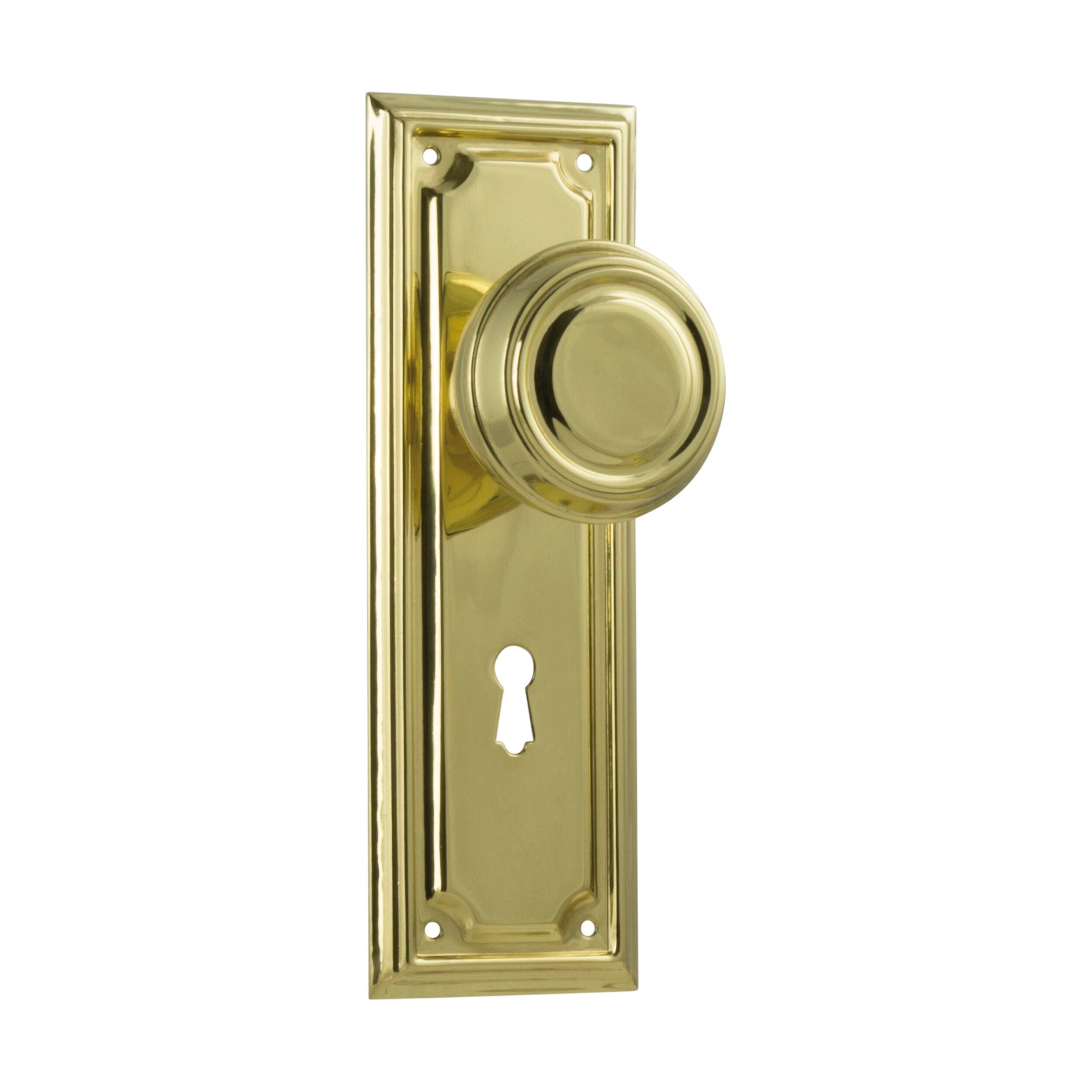 1057 Edwardian Door Knob Lock Set - Polished Brass (H185xW60xP57mm) - Perfect for Vintage Home Restoration & Victorian Style Interior Doors