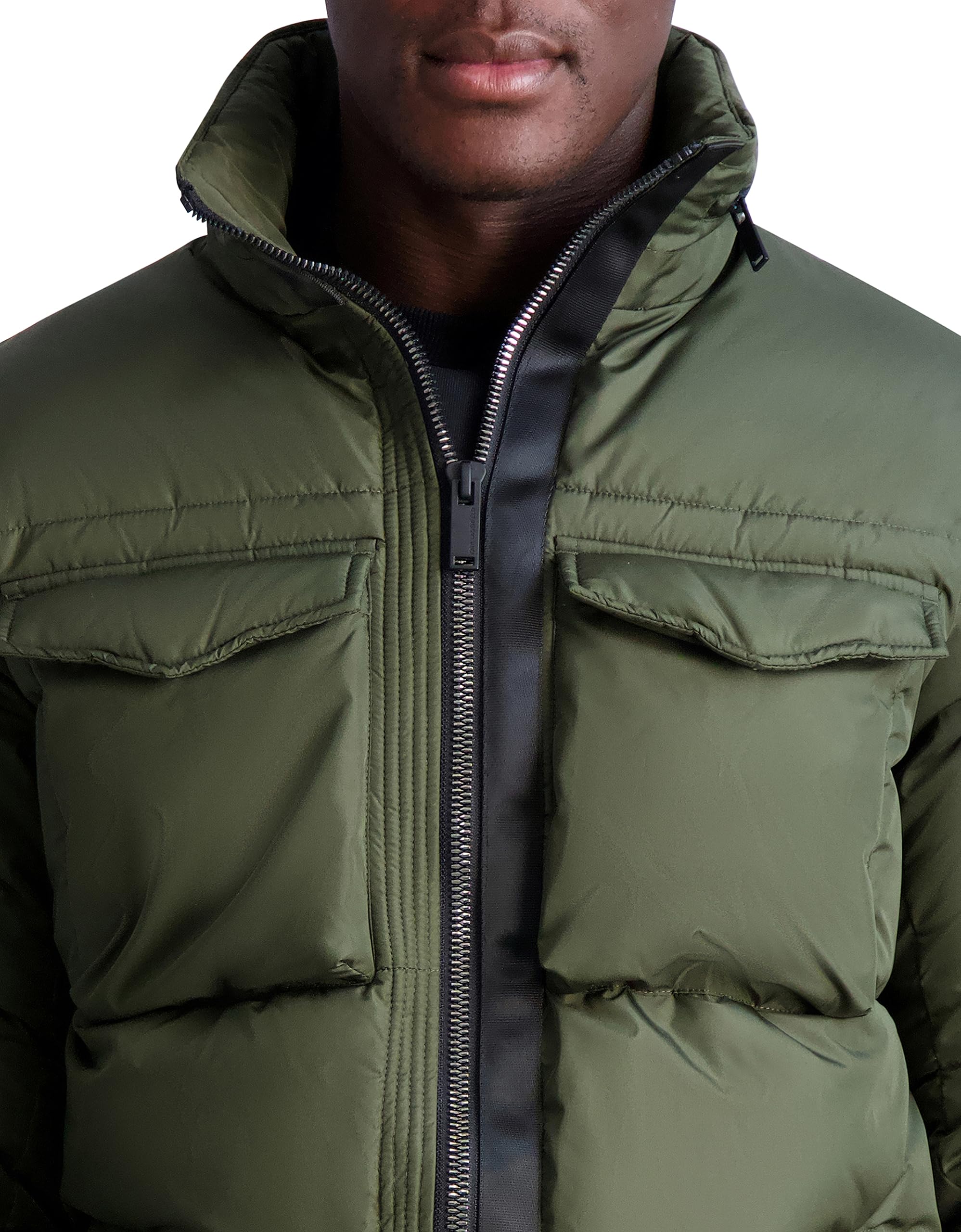 KARL LAGERFELD Men's Quilted Zip-Out Hood Puffer Jacket - Lightweight Winter Coat with Detachable Hood for Outdoor Activities & Casual Wear