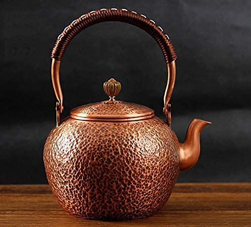 Handmade Solid Copper Tea Pot Kettle - 1400ml Stovetop Teapot with Thick Pure Copper Construction - Traditional Tea Set for Home Brewing, Gift & Daily Tea Ceremony Use