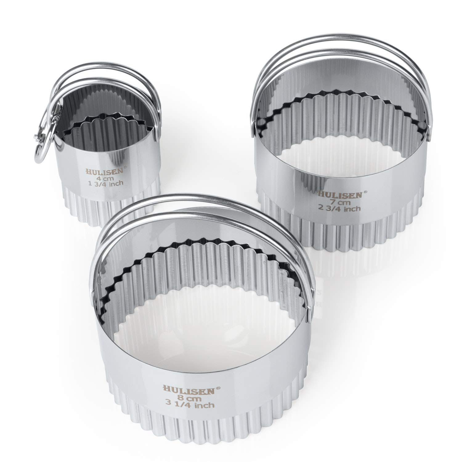 HULISEN 3-Piece Biscuit Cutter Set - Stainless Steel Round Cookie Cutters with Ergonomic Handles for Professional Baking - Perfect for Cookies, Pastries, and DIY Cake Decorating