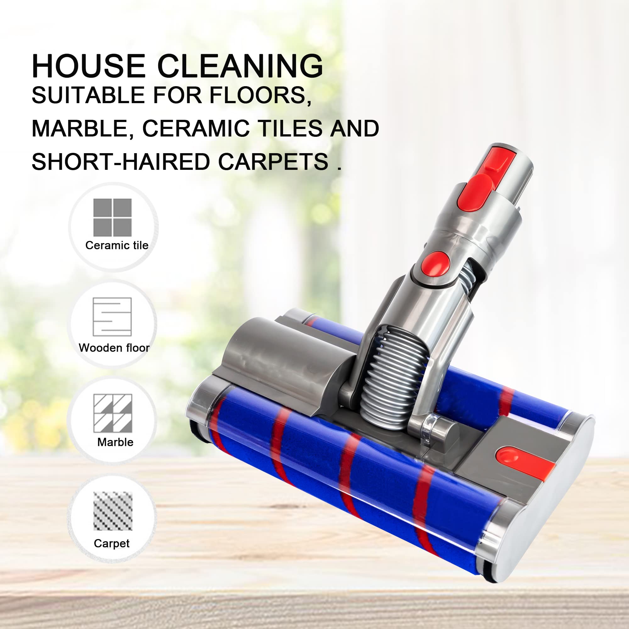 Soft Roller Cleaner Head for Dyson Stick Vacuums V7 V8 V10 V11 V15 - Double Rollers, Multi-Directional Roller Head for Pet Hair & Hard Floors - Perfect for Cordless Stick Vacuum Cleaners on Carpets, Hardwood & Tile Floors