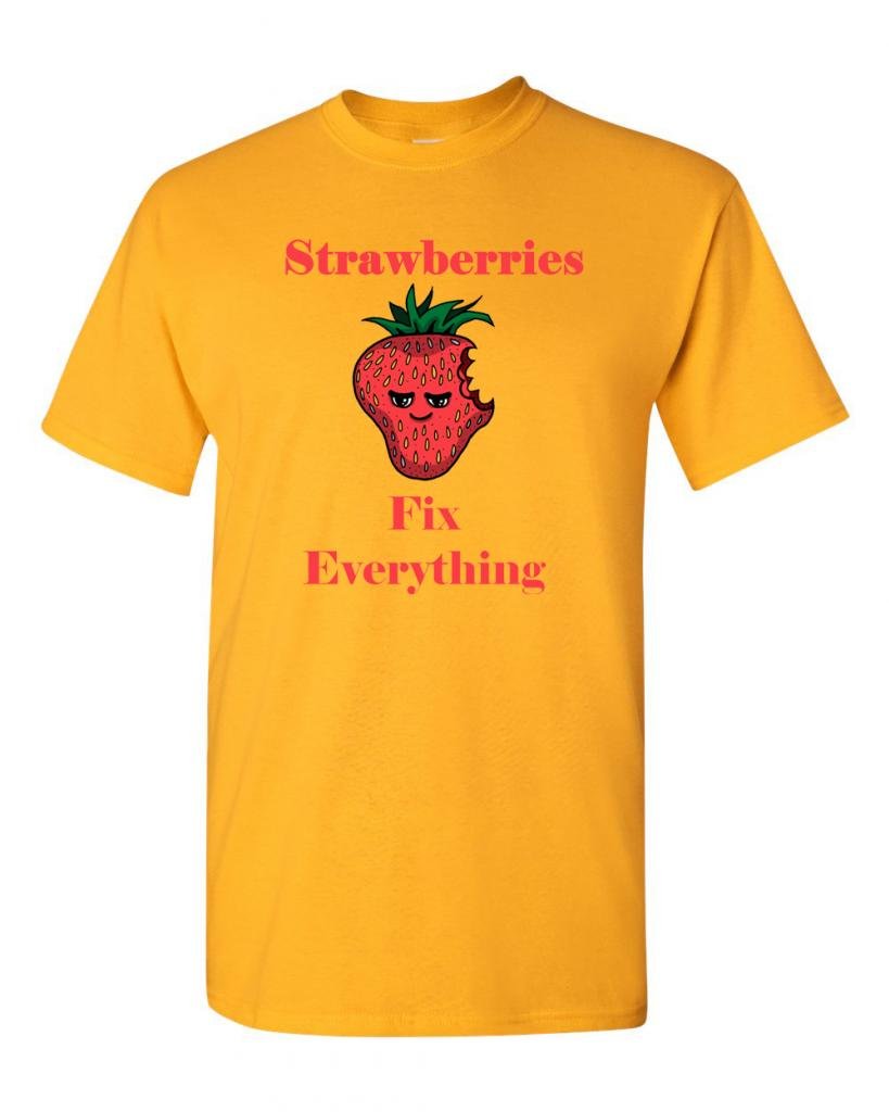Strawberries Fix Everything Funny Adult T-Shirt - Cute Graphic Tee for Women & Men - Perfect for Casual Wear, Gifts, and Summer Outfits