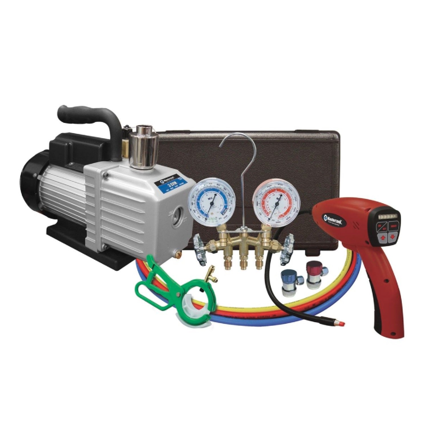 MasterCool 90062 B KIT Technician's Shop Value Pack - 3 CFM Vacuum Pump & Leak Detector for HVAC, Refrigeration & Automotive AC Repair | Professional HVAC Tools Set for Efficient System Maintenance