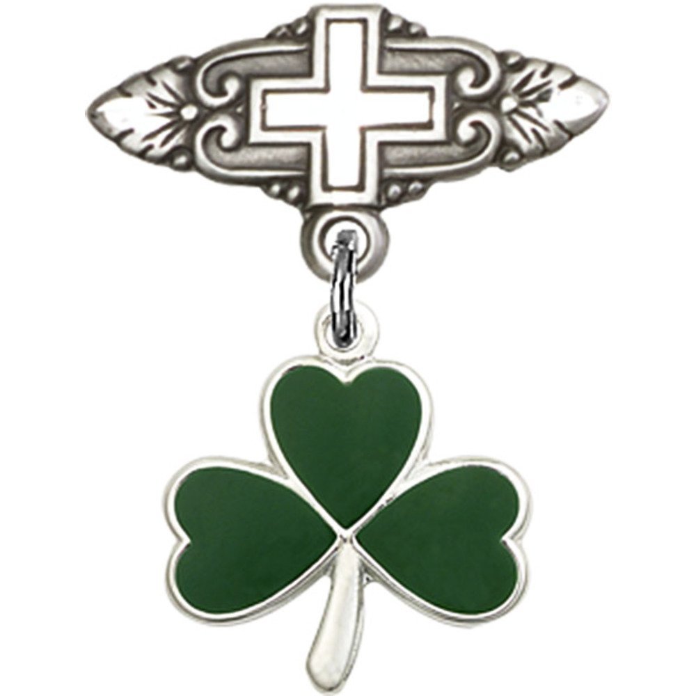 Bonyak Jewelry Saint Medal Collection - Sterling Silver Baby Badge with Shamrock Charm & Cross Pin (1