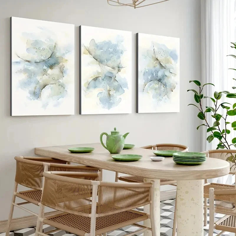 3-Piece Abstract Blue Gray Brush Strokes Wall Art Set - Framed Canvas Paintings 40x60cm (16x24in) - High Quality Print, 100% Australian Made, Ready to Hang - Perfect for Living Room, Bedroom & Office Decor