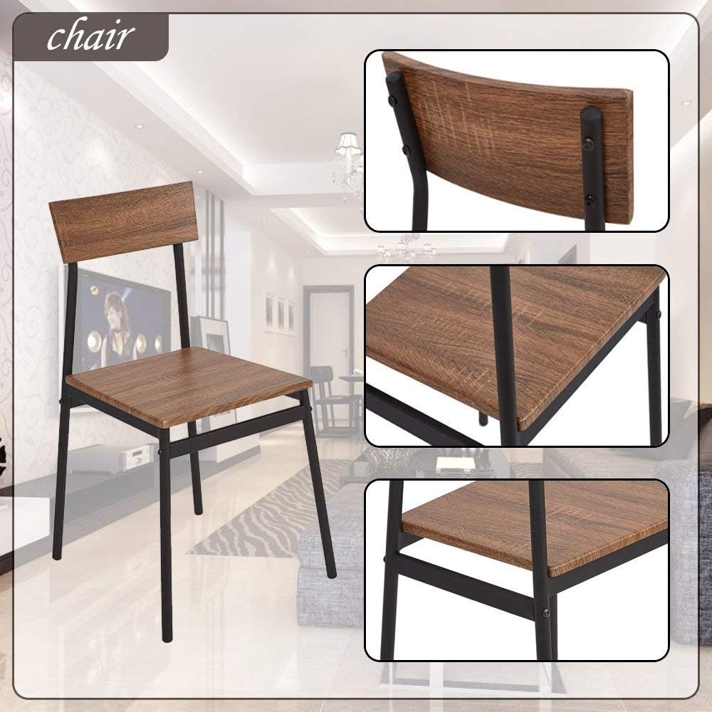 5-Piece Rustic Industrial Style Wooden Kitchen Table and Chairs Set for 4 - Perfect for Small Dining Rooms, Breakfast Nooks & Farmhouse Kitchens
