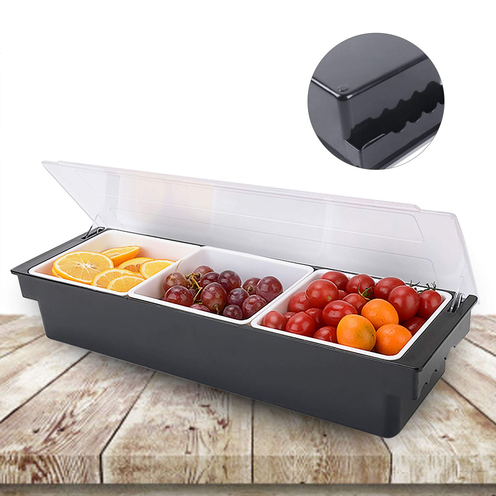 3-Tier Refrigerated Compartment Fruit & Condiment Tray with Lid - Perfect for Bartending, Restaurants, Bars, Ice Cream & Dry Fruit Storage | Ideal for Chilling, Serving & Organizing