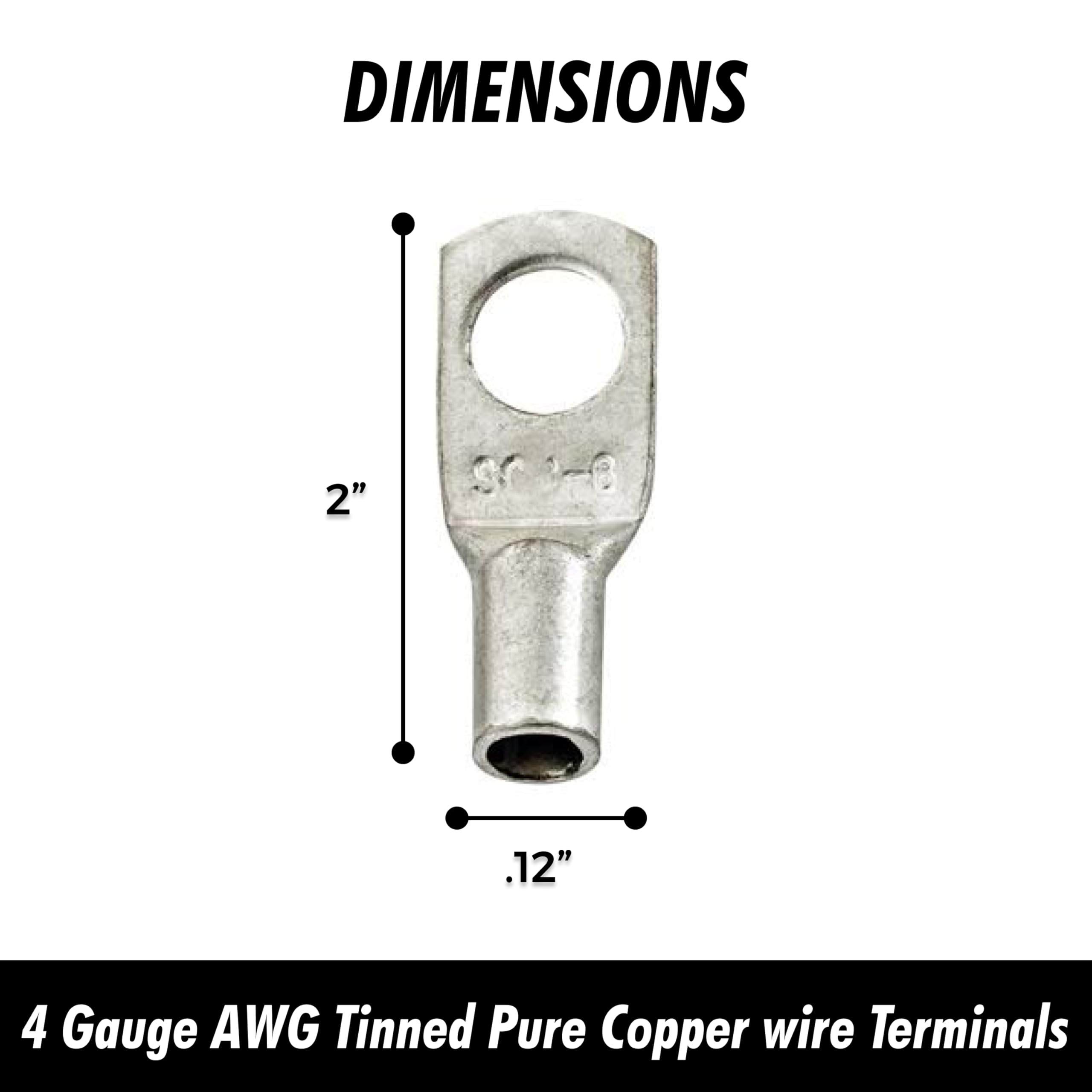 InstallGear 4 Gauge AWG Tinned Pure Copper Ring Terminals with Heat Shrink - 10 Pack | High Conductivity Electrical Connectors for Car Audio, Marine & Solar Panel Wiring | Waterproof Wire Terminals for 4 AWG Cables