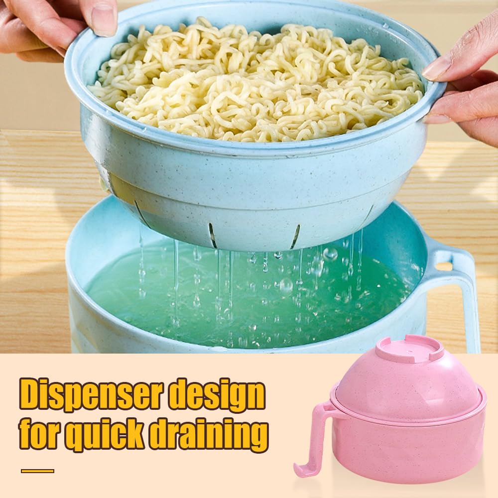 2025 Microwave Ramen Bowl with Strainer & Lid - Portable Noodle Bowl Set with Chopsticks, Spoon & Fork - BPA-Free, Microwavable & Durable (Blue) - Perfect for Office Lunches, College Dorms & Quick Meals at Home