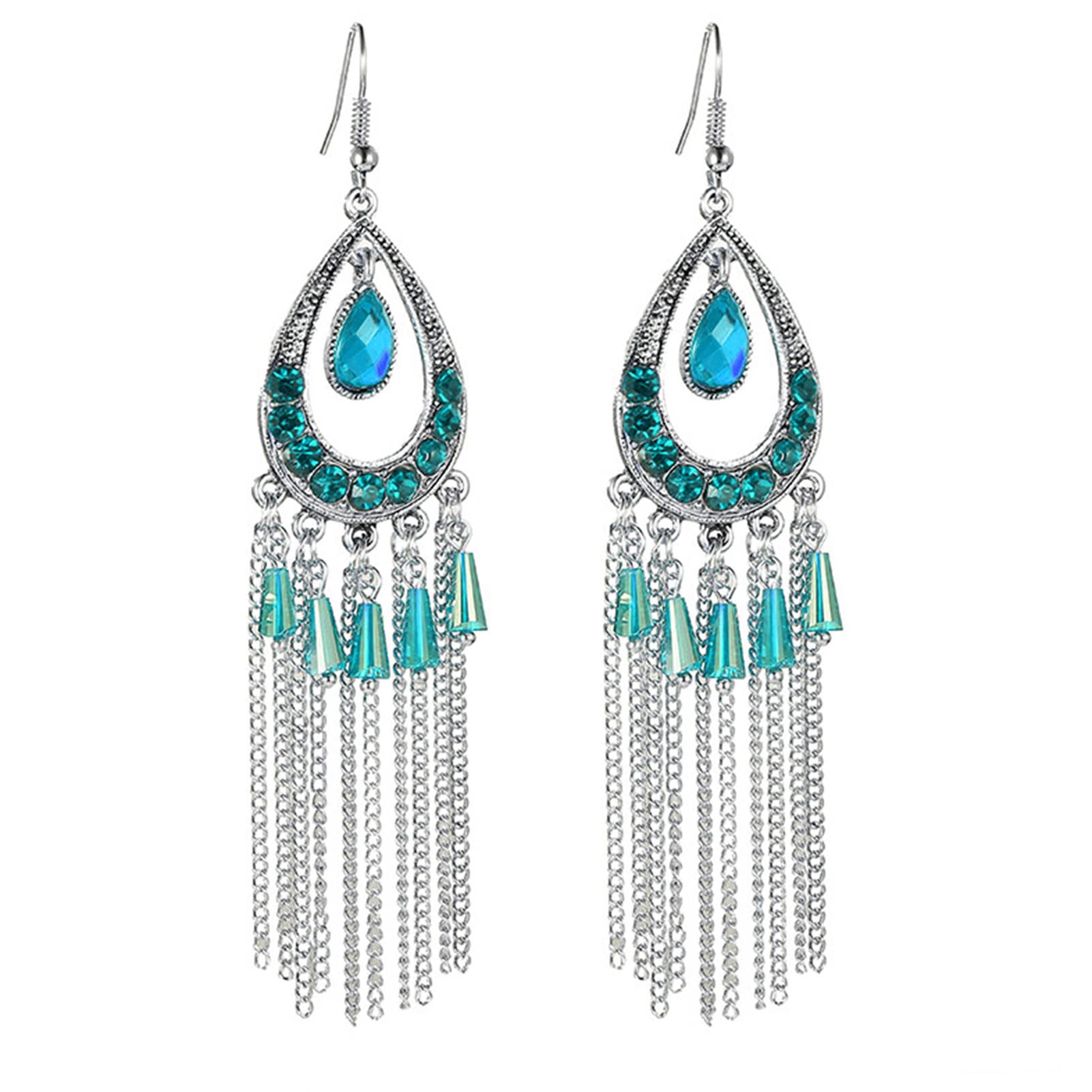 Vintage Teardrop Tassel Rhinestone Drop Earrings for Women - Elegant Dangle Earrings for Daily Wear, Parties & Special Occasions