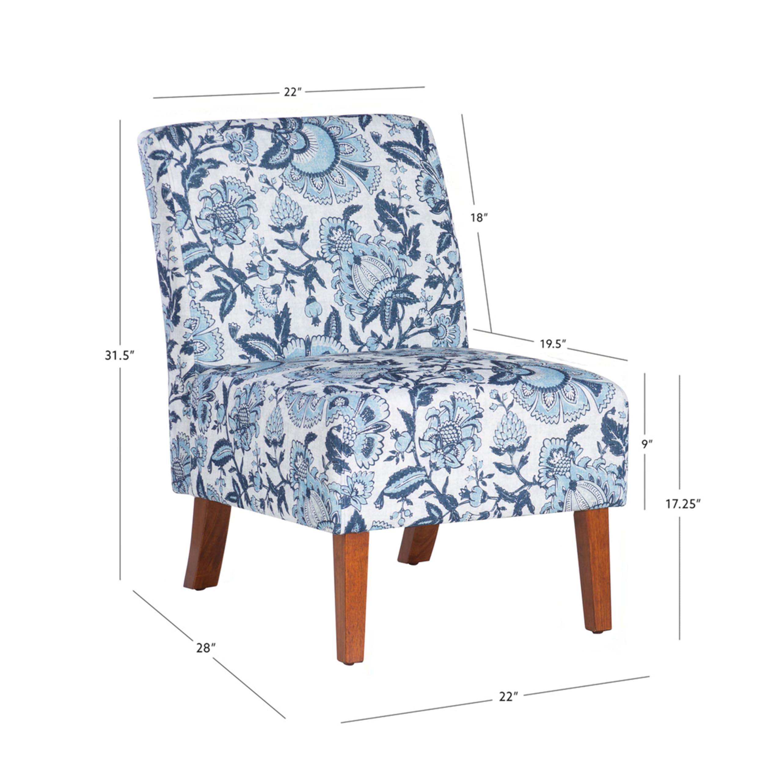 Linon Lily Blue and White Floral Paisley Upholstered Accent Chair - Stylish Home Decor for Living Room, Bedroom & Office - Perfect Reading Chair and Lounge Seating