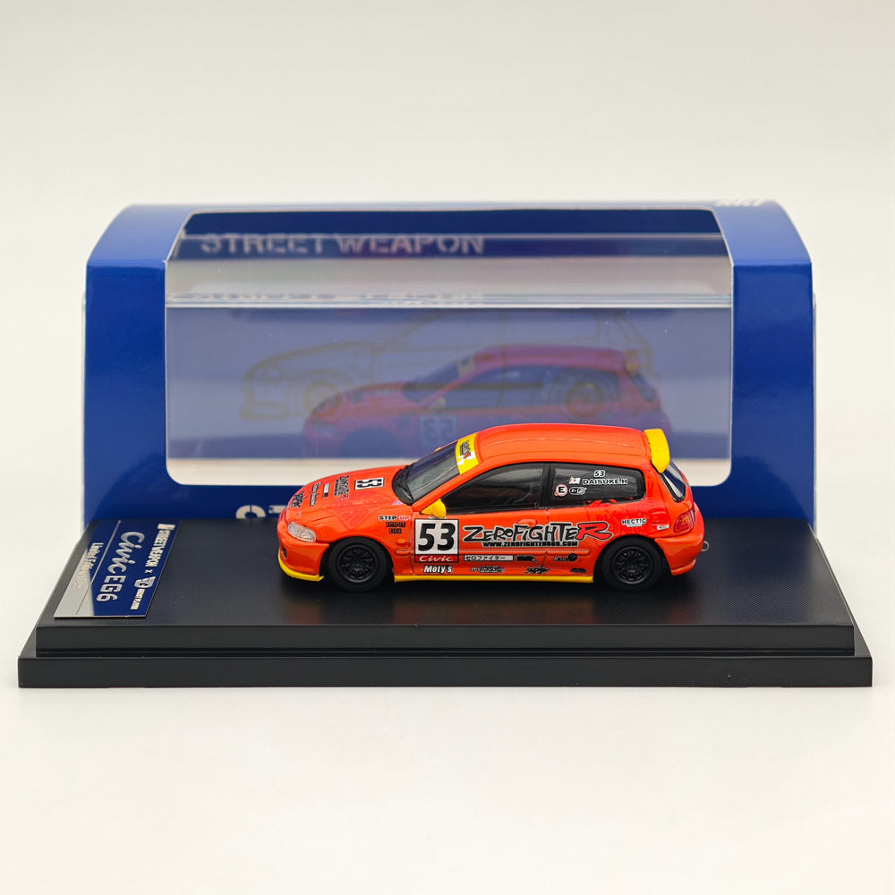 1:64 Scale Honda Civic Spoon EG6 ZeroFighter #53 Red Diecast Model Car - Collectible Toy for Racing Enthusiasts - Perfect for Display, Gifts, and Racing Scenes