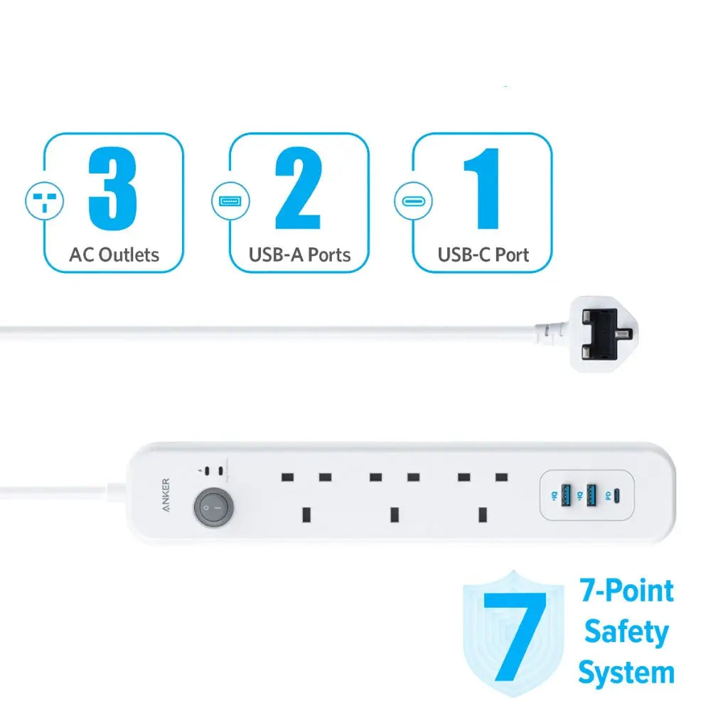 3-Outlet Extension Cord with USB & USB-C Ports - 6ft Power Strip Surge Protector for Home, Office, and Travel Charging Multiple Devices