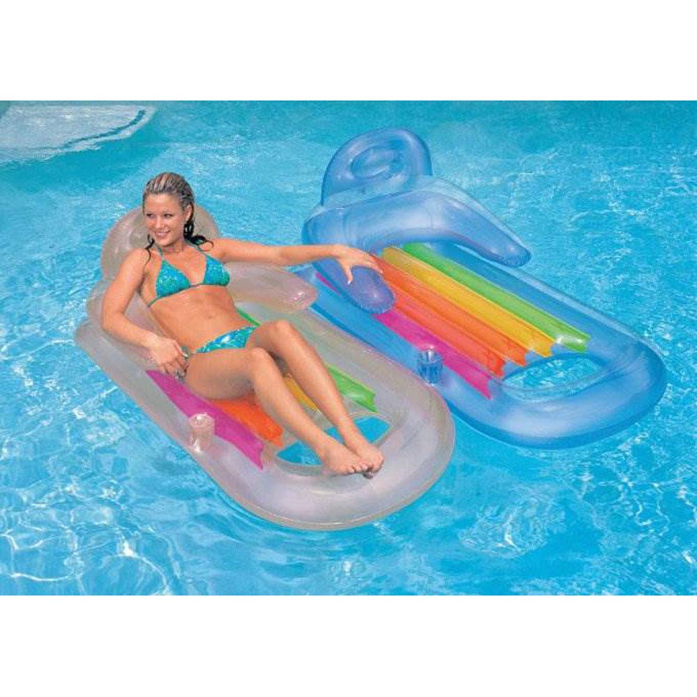 Intex King Kool Lounge Floating Pool Raft with Cup Holder - 16 Pack Set for Summer Relaxation, Pool Parties & Backyard Fun