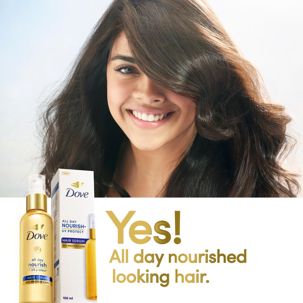 Dove All Day Nourishing UV Protection Hair Serum with Biotin & Keratin - 48ml for Dry, Damaged & Frizzy Hair - Daily Smoothing & Heat Protectant for Shiny, Healthy-Looking Hair - Perfect for Styling, Sun Protection & Humidity Control