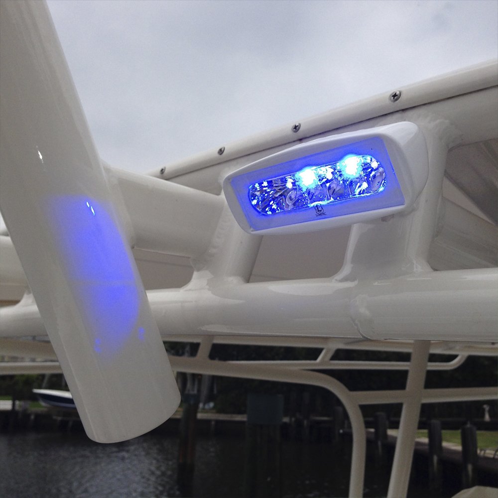 Lumitec Caprera2 LED Spreader and Deck Flood Lights - White & Blue Dual Color Marine Lighting for Boats with Bracket Mount | Perfect for Night Fishing, Deck Illumination, and Water Safety