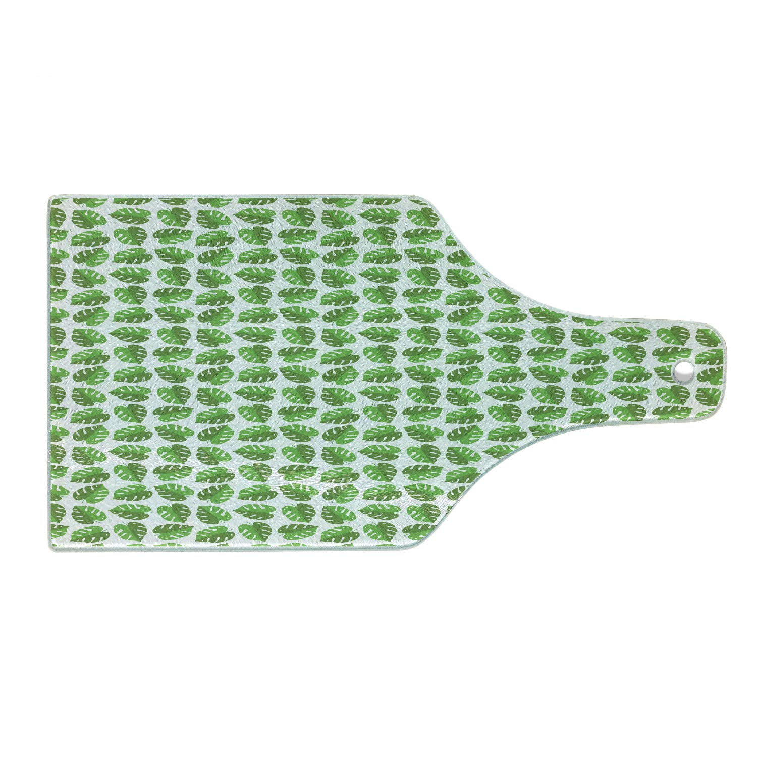 Ambesonne Aloha Tempered Glass Cutting Board - Monstera Leaves Jungle Print, Wine Bottle Shape, Olive Green & White - Perfect for Serving Charcuterie, Cheese, and Appetizers at Summer Parties and Tropical-Themed Events