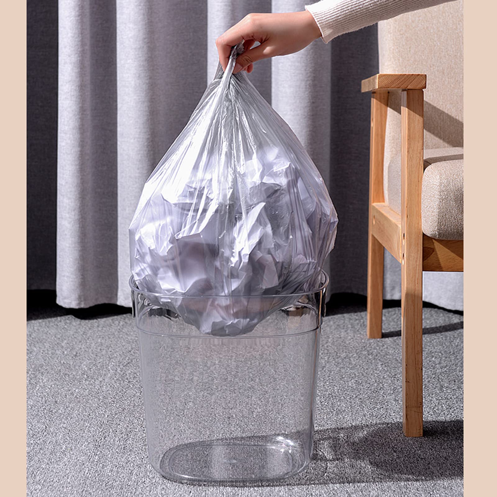 Clear Plastic Trash Can 6L with Handles - Small Round Waste Basket for Bathroom, Kitchen, Office & Home - Durable Household Garbage Bin (White, Small Size) - Perfect for Waste Disposal in Small Spaces & Daily Use