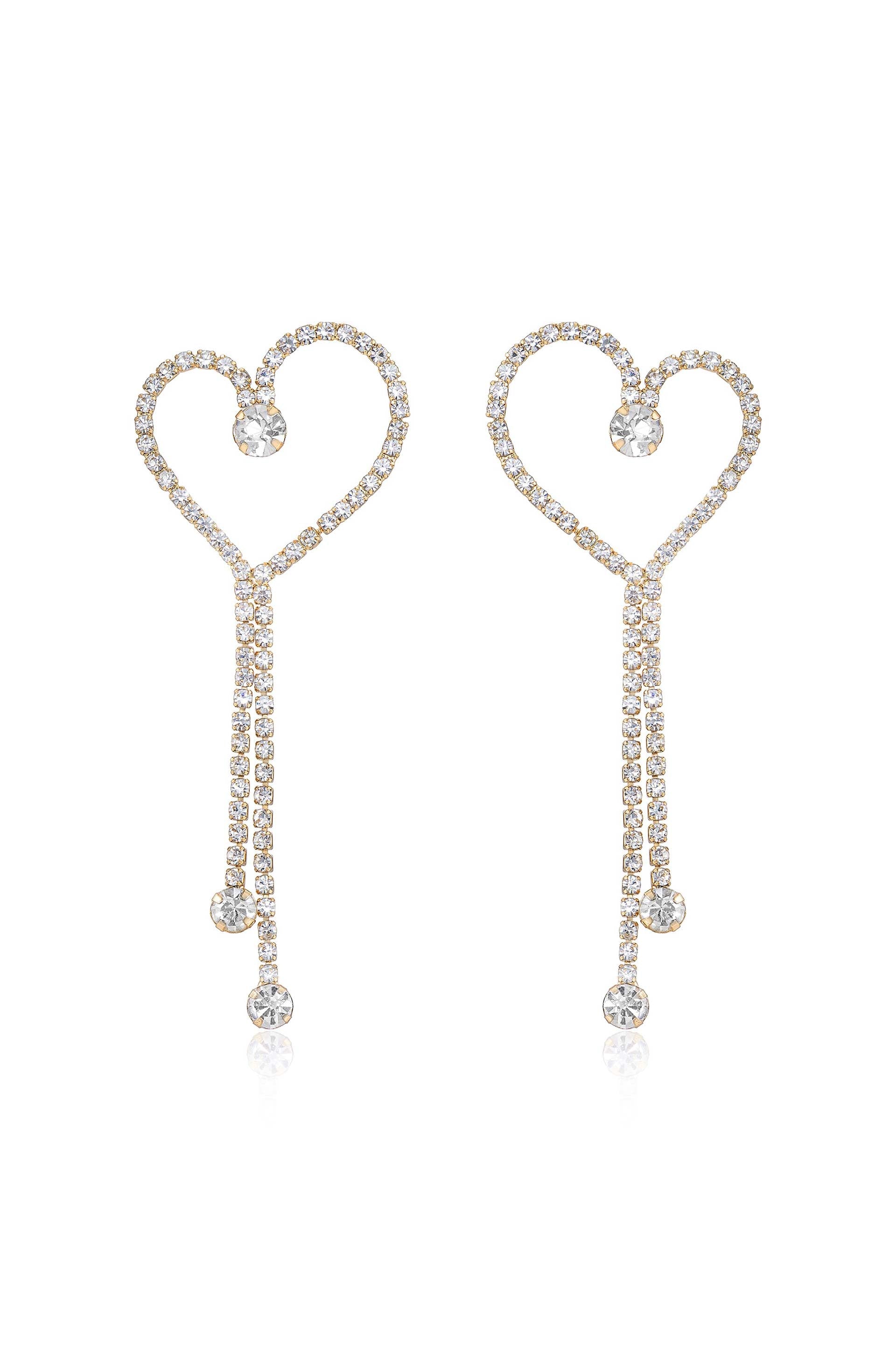 Crystal Heart Linear Drop Earrings for Women - Elegant Dangle Earrings for Wedding, Party & Evening Wear - Perfect Gift for Her