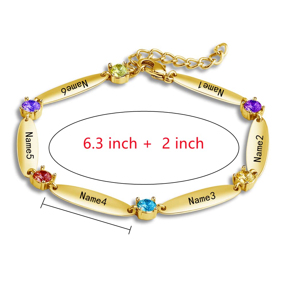 Personalized Mothers Bracelets with 6 Birthstones & Name Engraving - Adjustable Bangle Bracelet for Women, Family Jewelry Gift for Thanksgiving, Christmas, Wedding & Birthday - Perfect for Special Occasions & Everyday Wear