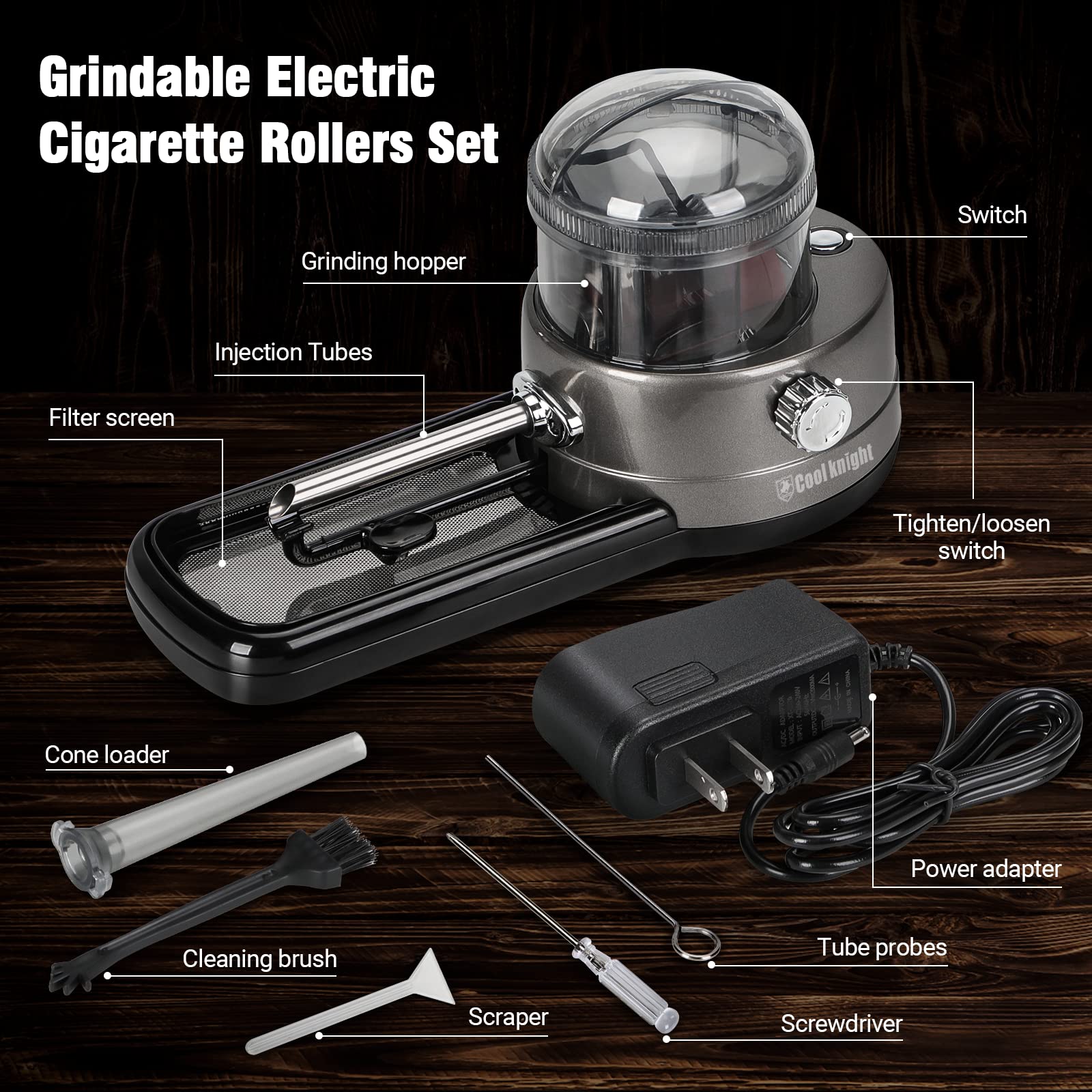 COOL KNIGHT Electric Cigarette Rolling Machine - Portable Automatic Tobacco Injector for Herb & Tobacco | Perfect for DIY Cigarettes with Tubes & Rolling Papers | Ideal for Home Use, Travel & Outdoor Activities