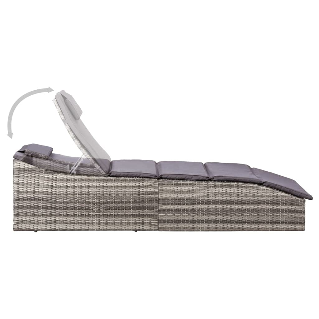 Gray Poly Rattan Sunbed with Cushion - Outdoor Lounge Chair for Lawn, Courtyard, Beach & Sunbathing | Perfect for Poolside Relaxation & Backyard Lounging
