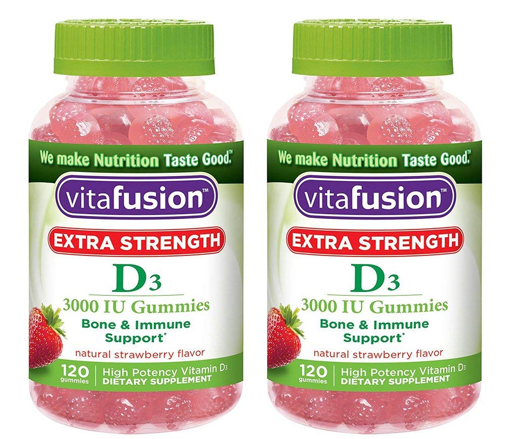 Extra Strength Vitamin D3 Gummies for Adults & Kids - 120 Count (2 Bottles) - Immune Support, Bone & Teeth Health - Delicious Berry Flavor for Daily Nutrition