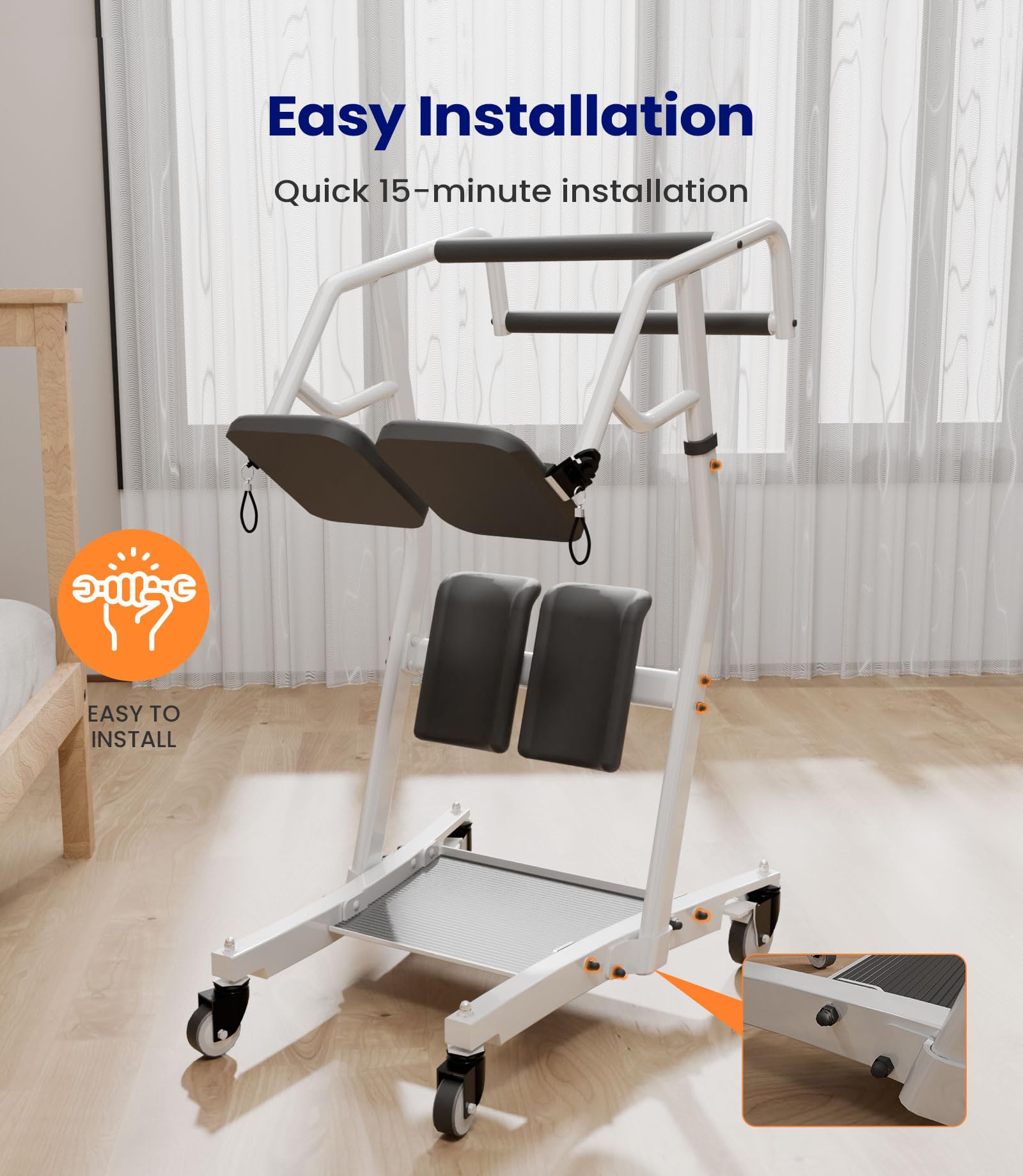 Electric Sit to Stand Lift for Elderly - Adjustable Patient Transport Unit with Wheels - Stand Assist Lift for Home Care, Muscle Building & Fall Prevention - Safe Standing Transfer Device for Bed, Chair & Toilet Use - AY03