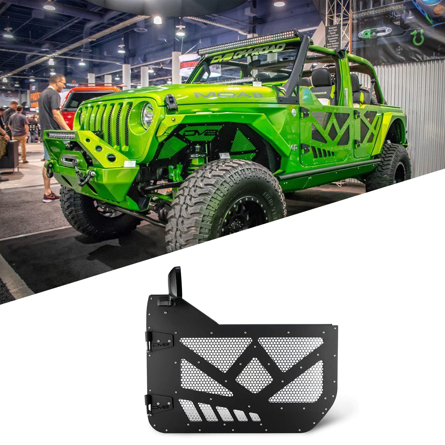 DV8 Offroad Front Half Doors with Aluminum Mesh for 2018-2025 Jeep Wrangler JL & 2020-2025 Jeep Gladiator JT - Front Set with Mirrors, Paintable Mesh Screens & Locking Latches | Perfect for Off-Roading, Beach Driving & Summer Adventures