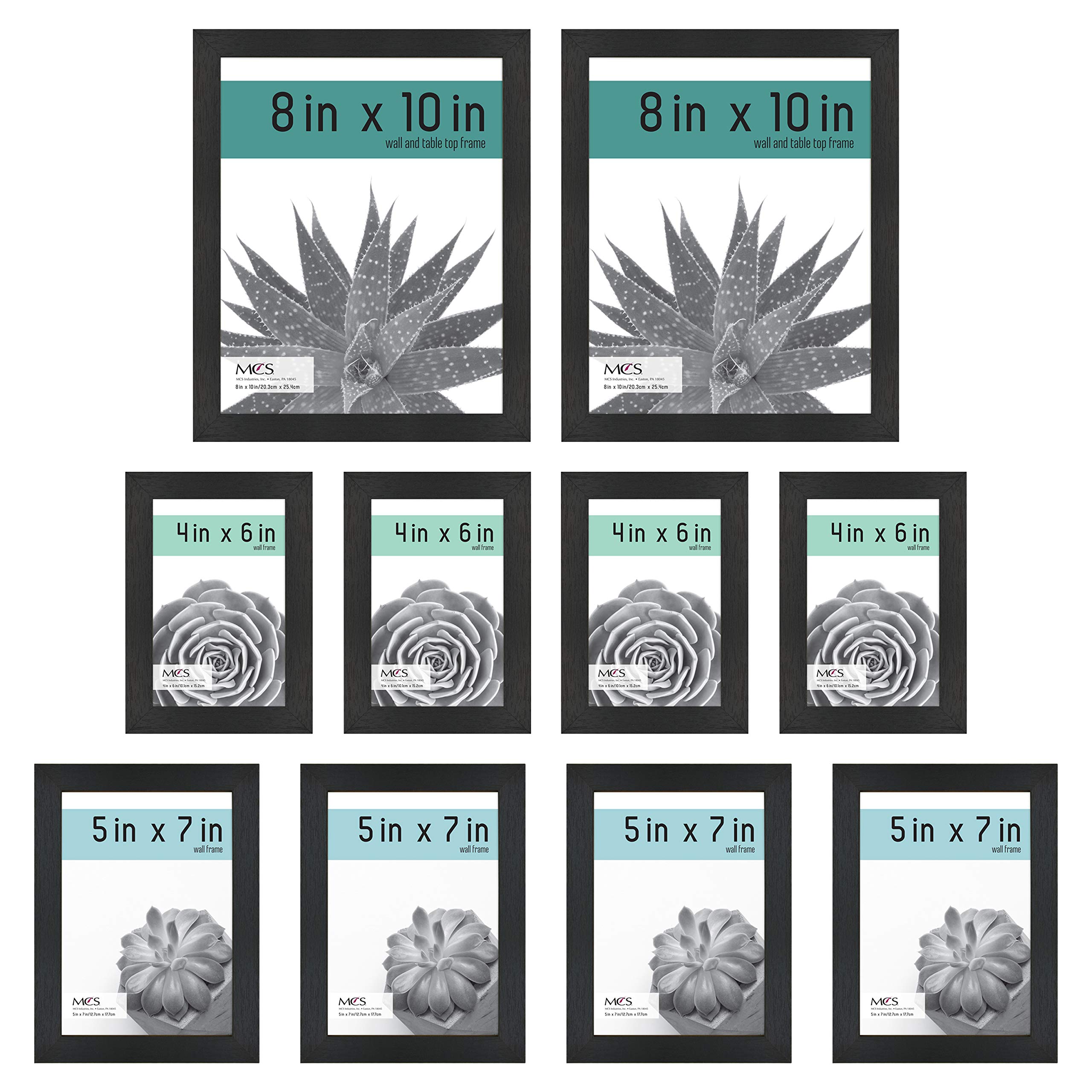 10-Piece MCS Gallery Essential Picture Frame Set - 4x6, 5x7 & 8x10 Inch Black Woodgrain Photo Frames for Wall Display | Perfect for Home Decor, Office Art & Family Photo Arrangements