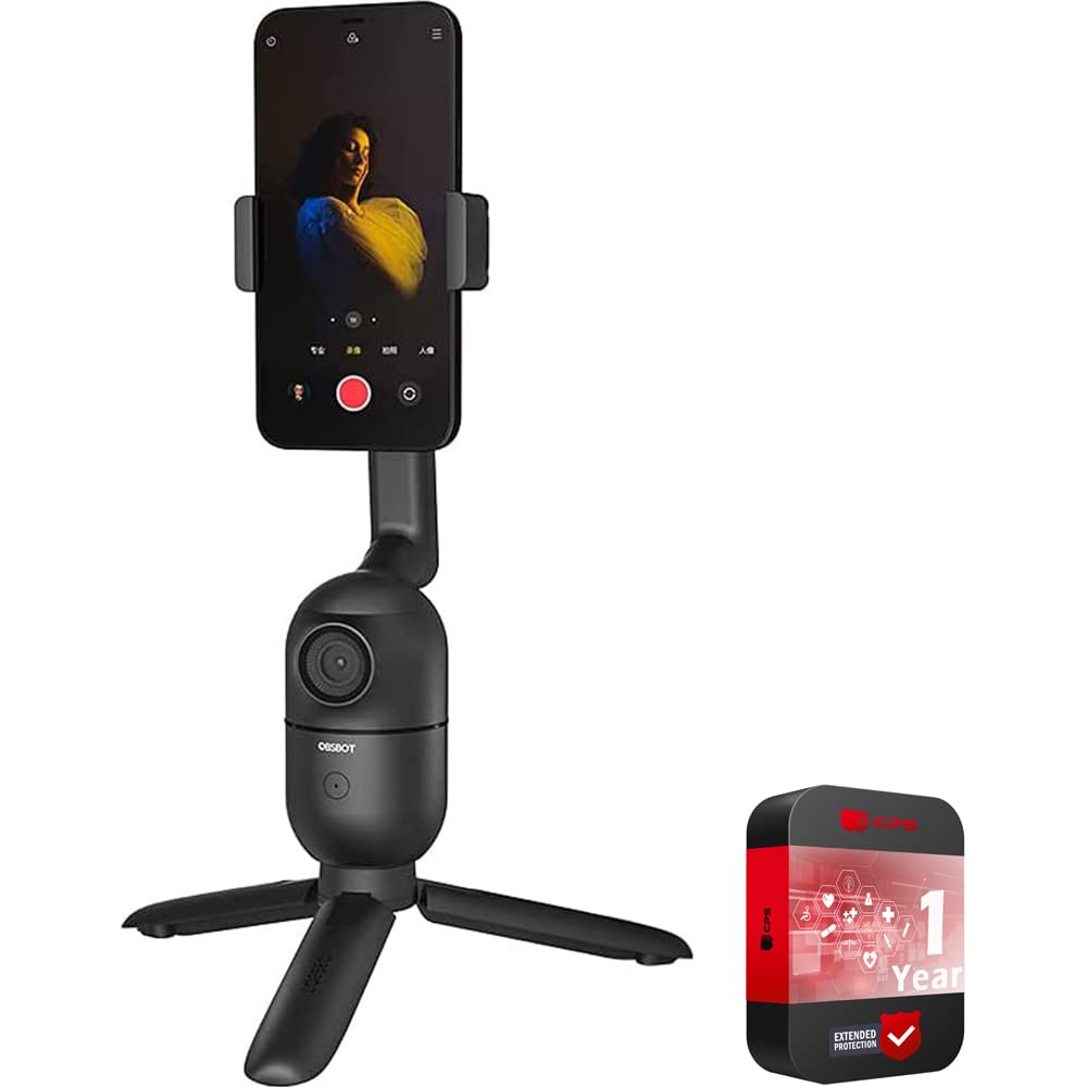 OBSBOT OSB-2007-C Me AI Auto-Tracking Webcam with Phone Mount - 1080P HD Streaming Camera for Video Calls, Live Streaming & Content Creation - Includes 1 Year CPS Protection Plan (Perfect for Home Office, Gaming & Remote Work)