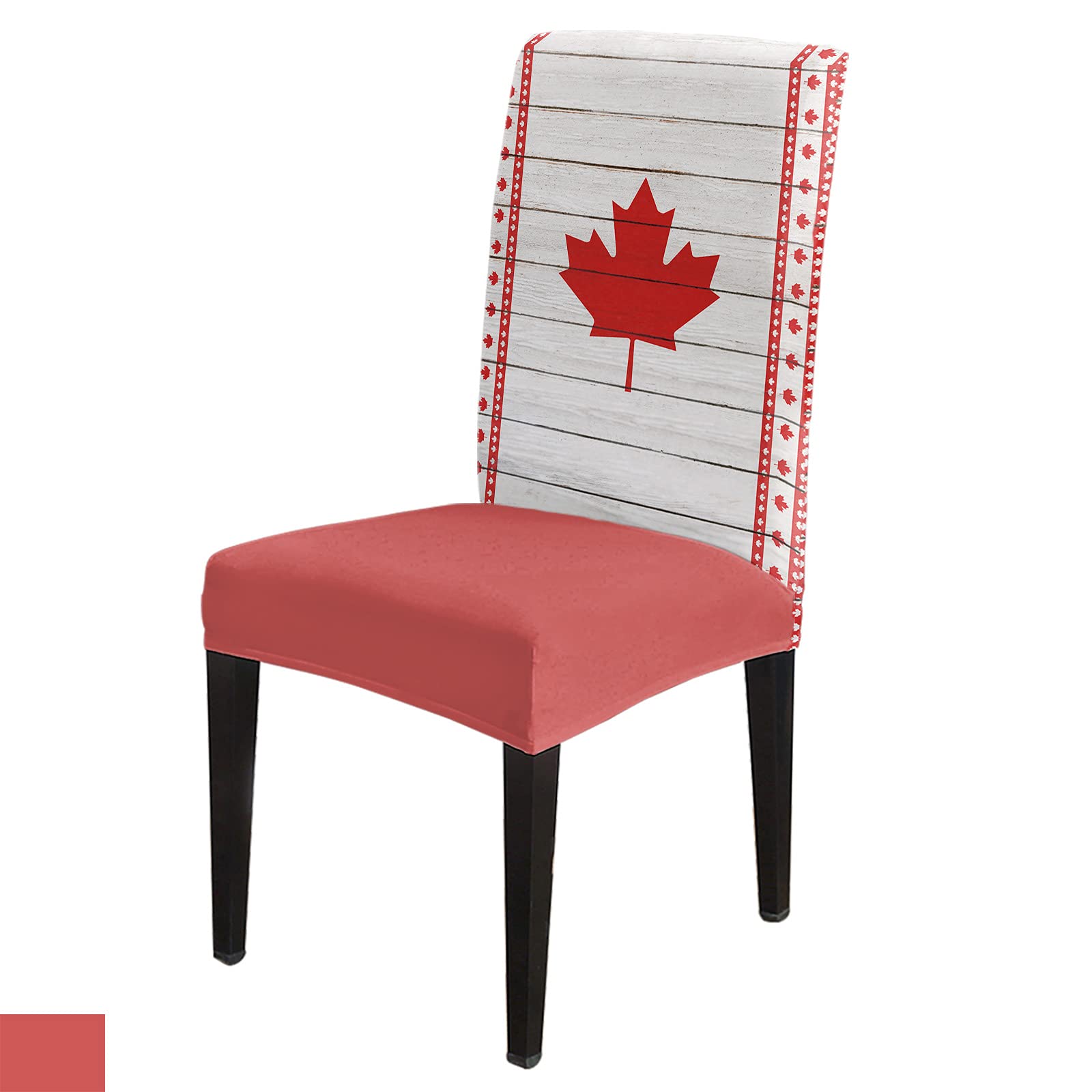 Canada Day Red Maple Leaves Vintage Wooden Plank Stretch Chair Slipcovers - Washable Parsons Dining Chair Covers Set of 6 for Kitchen, Banquet, Party & Home Decor