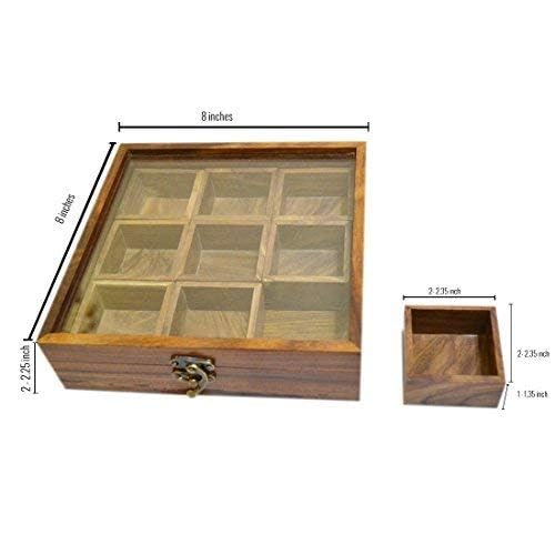 Premium Wooden Spice Box with Transparent Lid & Spoon - Perfect for Indian Cooking, Spice Storage & Kitchen Organization